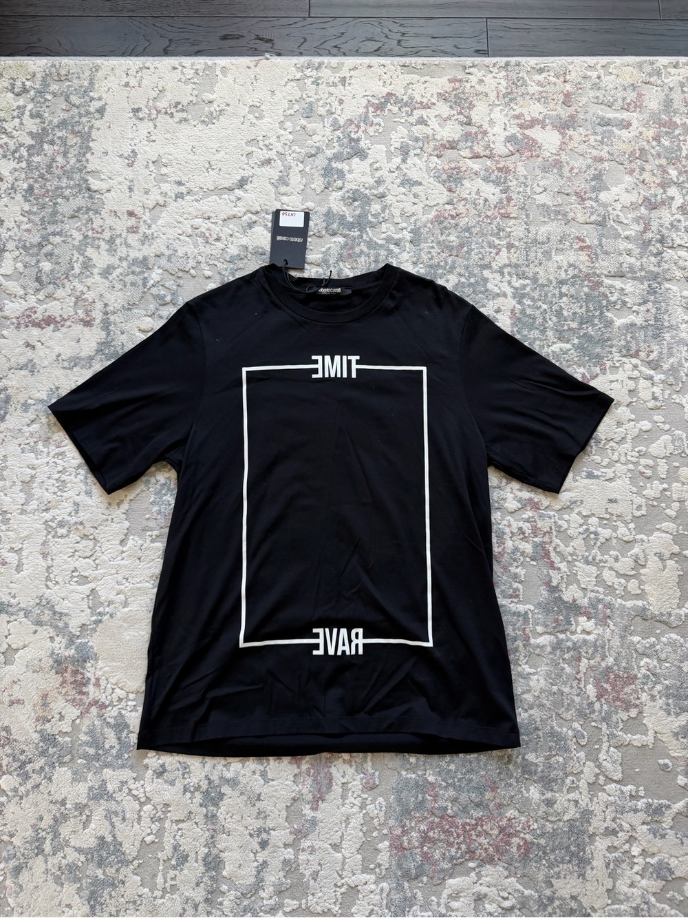 Roberto Cavalli Black T-Shirt with White Box Graphic